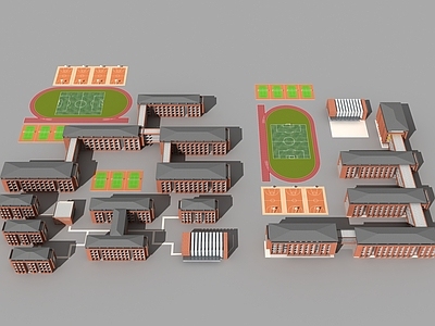 欧式简欧学校建筑 学校操场 教学楼学校 教学楼 宿舍楼 图书馆