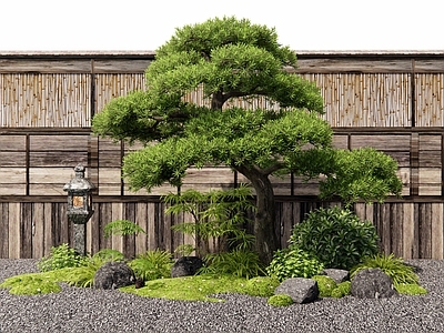 植物堆 植物造景 灌木 松树 小品 围栏围墙