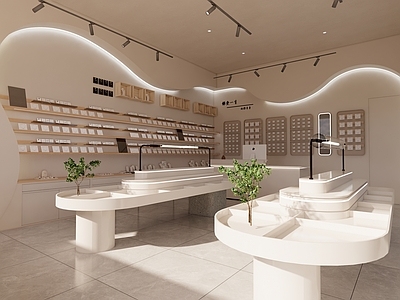奶油侘寂珠宝店 侘寂风饰品店 网红拍照打卡区 弧线造型店铺 饰品展示