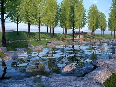 现代水景 自然溪流 小溪 自然驳岸 公园水景