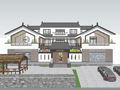 新中式民宿建筑 平地民宿