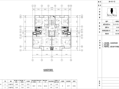 现代简约住宅楼建筑 T2洋房户型 95平105平 115平125平 大面积段 施工图