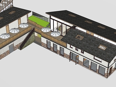 新中式中式民宿建筑 乡村民宿建筑