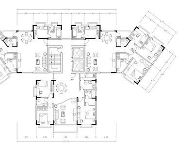 现代住宅楼建筑 户型平面图 平面图 餐厅 施工图