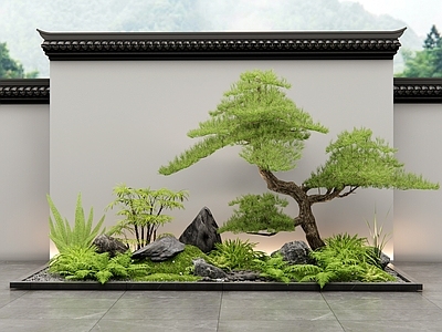 新中式庭院 小品 植物造景 植物堆 植物组合 花草