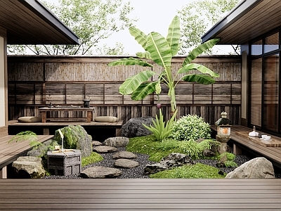 日式新中式庭院 民宿庭院 乡村庭院 景观石头 汀步 植物造景