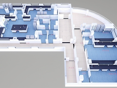 简约其他家具 鸟瞰图 实验室 洁净室 微生物 实验室台柜