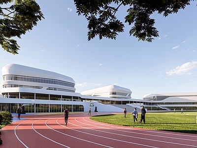 现代学校建筑 未来学校 学校操场 现代校园 智慧科技校园 流线型曲面建筑