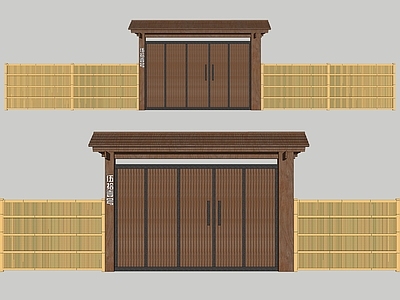 日式中式庭院门 庭院木门 竹篱笆 防腐木门头