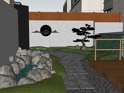 中式新中式别墅庭院 庭院 中式庭院