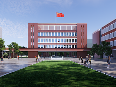 现代新中式学校建筑 北京现代红砖建筑 小学建筑 体育馆 操场