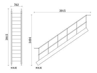 现代栏杆 平面布局 侧面视图 截面图 扶手设计 结构细节 施工图
