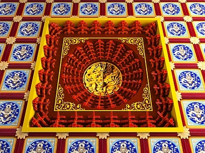 中式古建 澡井 祠堂 寺庙 斗拱彩绘