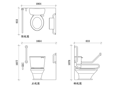 现代卫浴设施 老年卫生马桶平面 卫生马桶设计图 马桶结构图 马桶布局图 老年专用马桶图 施工图