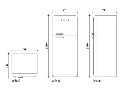 现代厨房设施 斯麦格冰箱平面图 冰箱结构图 冰箱设计图 斯麦格布局图 冰箱内部图 施工图