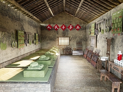 新中式民宿客房 民兵宿舍 民兵展览馆 冷兵器装备库房 乡村博物馆 武器仓库