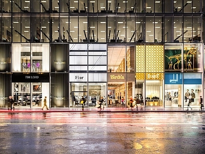 现代新中式街道外景 窗外街道外景夜景 商业街外景