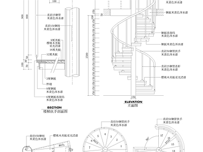 现代欧式楼梯节点 旋转剖立面 施工图