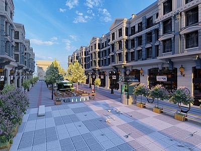 现代欧式商业景观 商业街区 步行街 古典商业街 室外卡座
