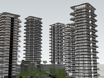 现代简约小区建筑 香港置地第四代 四代建筑 轻奢高层建筑 住宅建筑 大平层建筑