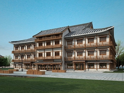 中式古建 办公楼 宿舍 宾馆 酒店 中式多层建筑