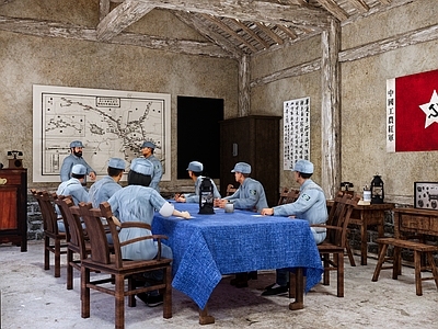 复古党建展厅 现代抗战党建展厅 革命历史博物馆 红色文化纪念馆 战略会议