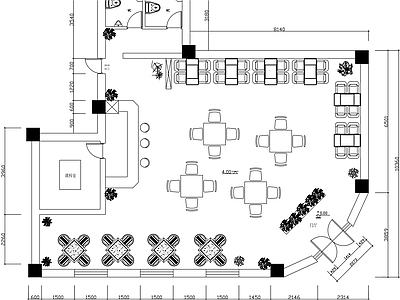 现代咖啡厅 150平米咖啡馆 咖啡厅设计平面图 咖啡馆设计平面图 施工图