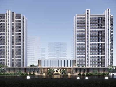 现代小区建筑 豪宅 小区带入口大堂 住宅立面