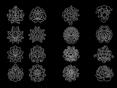 中式新中式花 宝相纹2 牡丹 菊 玫瑰 施工图