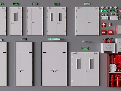 消防栓 消防消防设施 应急照明灯报警器 灭火消火器 安全出口消防出口