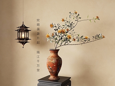 侘寂中古花瓶 陶瓷花瓶 青花瓷花瓶 花瓶花艺 古建筑吊灯 花瓶花架