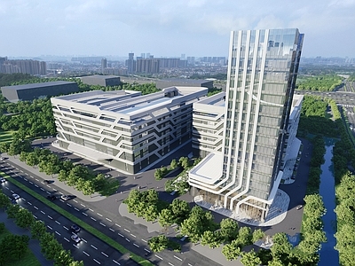 现代极简办公楼 产业园 高层办公楼 多层办公楼