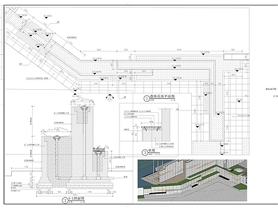 现代校园景观 景墙 水景 施工图