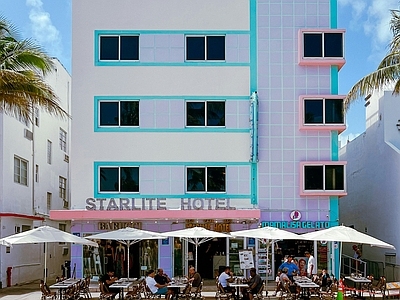 现代美式街道外景 日景 街道 立面 店面