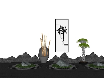 新中式中式庭院小品 禅意景观 新中式景观 石头 中式小品