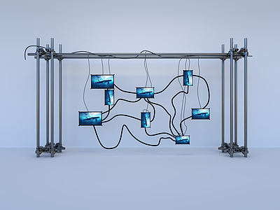 现代工业艺术装置 LED电子屏 钢管架 脚手架 艺术装置 美陈艺术 显示屏