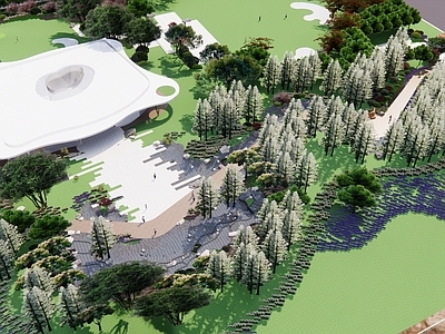 现代景观公园 现代公园 生态公园 公园式展厅 园路夹道