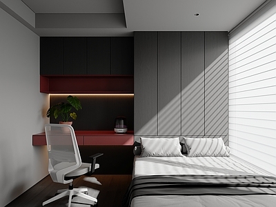 现代极简榻榻米卧室 深色榻榻米卧室 高级灰卧室 黑白灰卧室