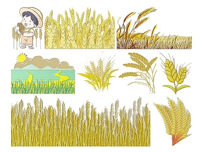 现代挂件 2D粮食墙饰挂件 稻谷稻穗图案图标 小麦麦穗icon 稻谷稻穗标识标牌 小麦麦穗2D平面