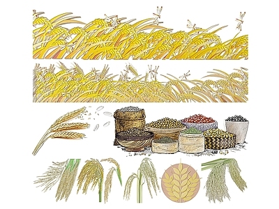 现代挂件 2D粮食墙饰 稻谷稻穗图案图标 小麦麦穗icon 稻谷稻穗标识标牌 小麦麦穗2D平面