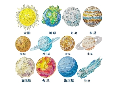 现代挂件 2D太空星球墙饰 太空星球图案图标 太空星球icon 太空星球标识标牌 太空星球2D平面