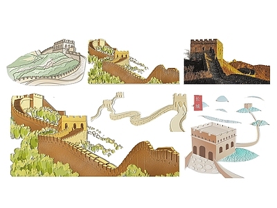 现代挂件 2D长城墙饰 长城图案图标墙饰 长城icon墙饰 长城标识标牌墙饰 长城2D平面元素