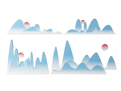新中式挂件 2D山峰山脉墙饰 高山大山图案图标 山峰山脉icon 高山大山标识标牌 山峰山脉2D平面