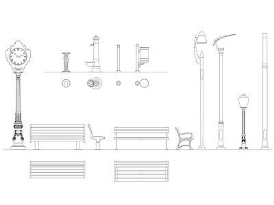 现代其他图库 户外长椅路灯 施工图