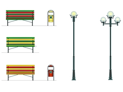 现代其他图库 长椅路灯 施工图