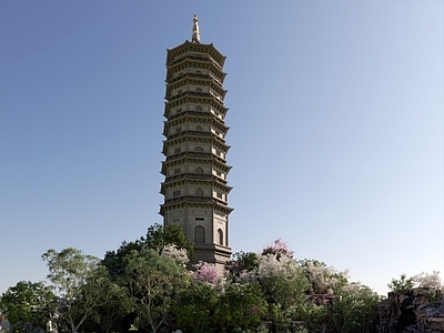中式古建 九层宝塔