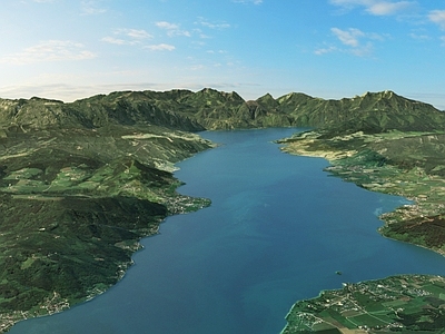 现代其他景观 现代山地山脉组合 山峰河流 大地形 江河群山