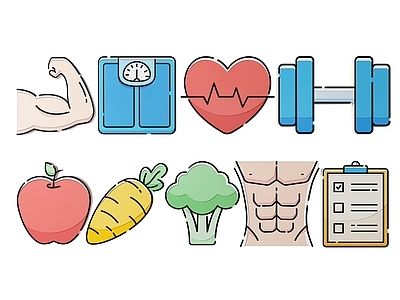 现代挂件 2D健身元素墙饰 健身元素图案图标 健身元素icon 健身元素标牌 健身2D平面元素