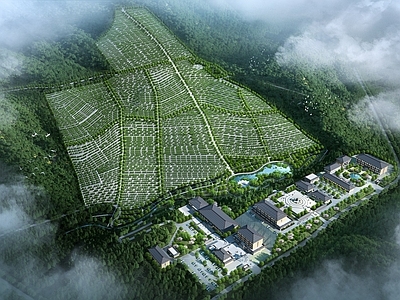 新中式中式鸟瞰规划 新中式陵园 中式墓园墓地 墓地规划设计 殡仪馆骨灰楼设计