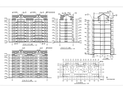 现代住宅楼建筑 小高层建筑 小区建筑 高层建筑 施工图